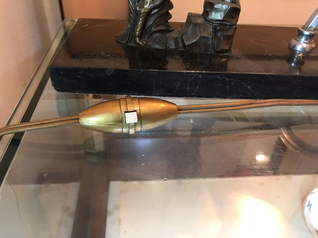 ミューラー兄弟　犬のブロンズのアンティークテーブルランプ