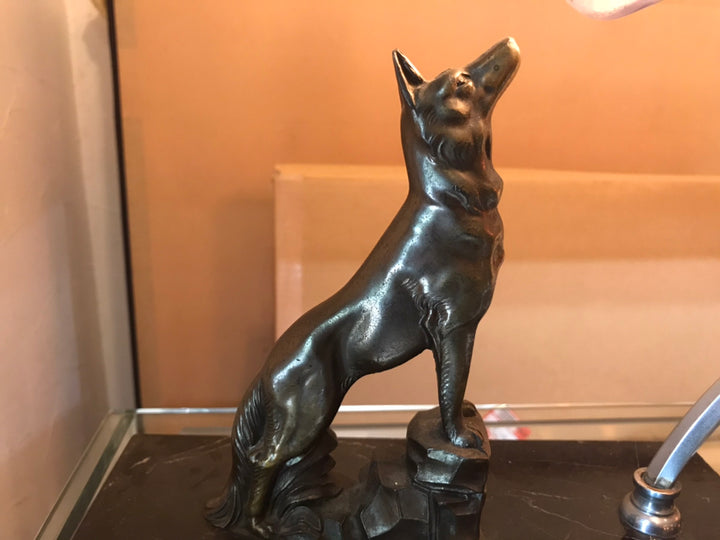 ミューラー兄弟　犬のブロンズのアンティークテーブルランプ