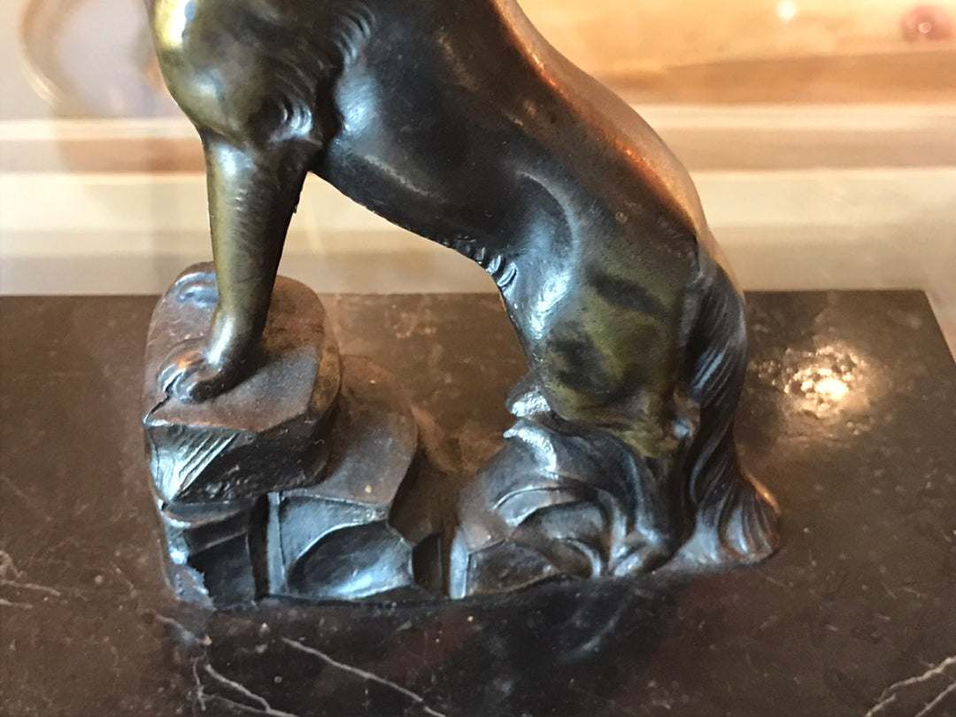 ミューラー兄弟　犬のブロンズのアンティークテーブルランプ