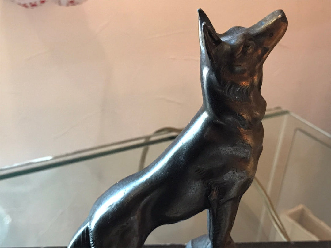 ミューラー兄弟　犬のブロンズのアンティークテーブルランプ