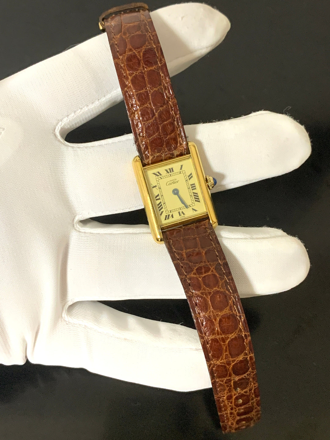 カルティエ 腕時計 マスト タンク ヴェルメイユ レディース 手巻き SV925 革ベルト