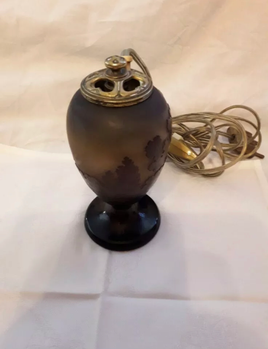 エミールガレ　風景が描かれたアンティークテーブルランプ（ベッドサイドランプ）