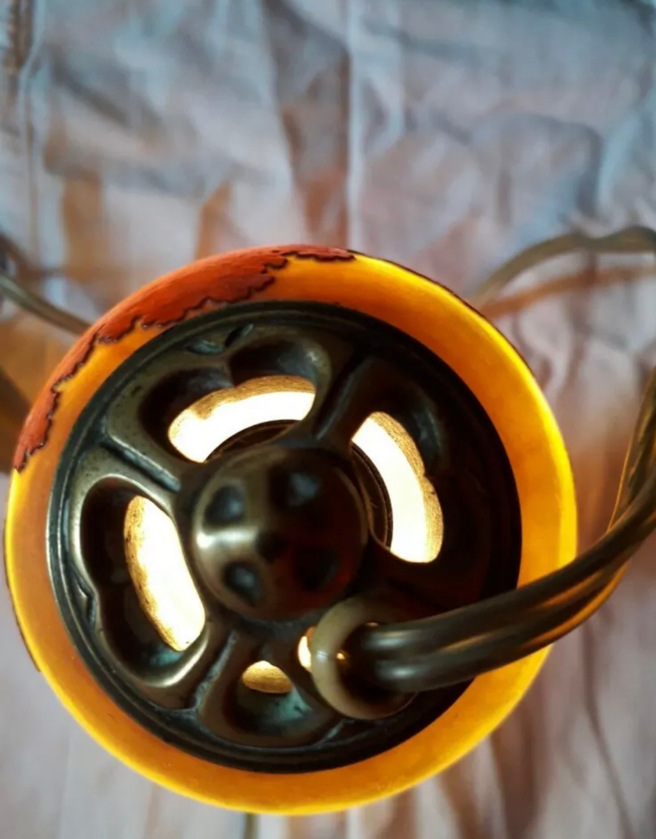 エミールガレ　風景が描かれたアンティークテーブルランプ（ベッドサイドランプ）