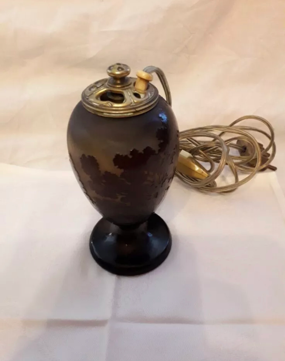 エミールガレ　風景が描かれたアンティークテーブルランプ（ベッドサイドランプ）