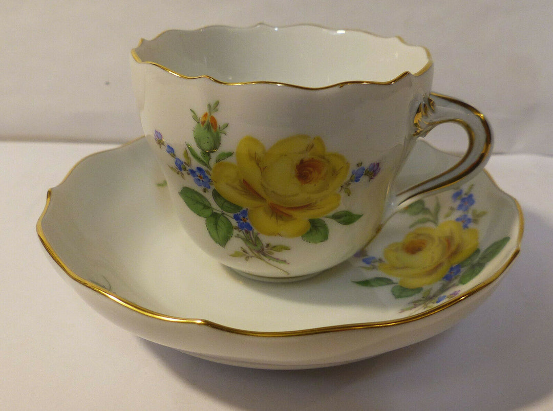 マイセン(Meissen)　カップ＆ソーサーセット　イエローローズ・勿忘草　1級品