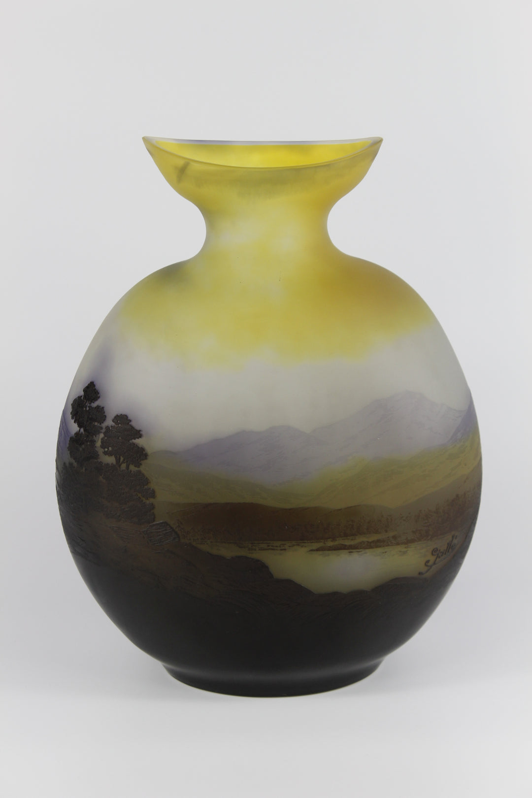 エミールガレ ヴォージュ山脈の風景画の花瓶 口あり – アンティーク