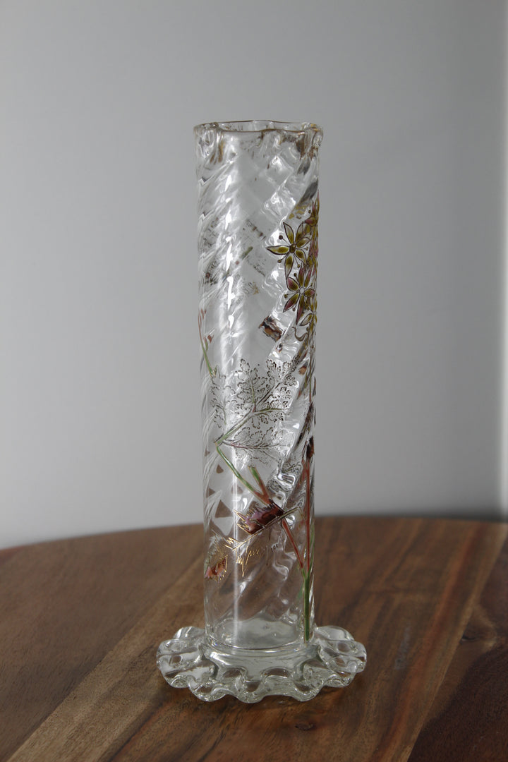 エミールガレ　エナメルガラスの初期作品　自然の草花の花瓶（ジャポニズム）