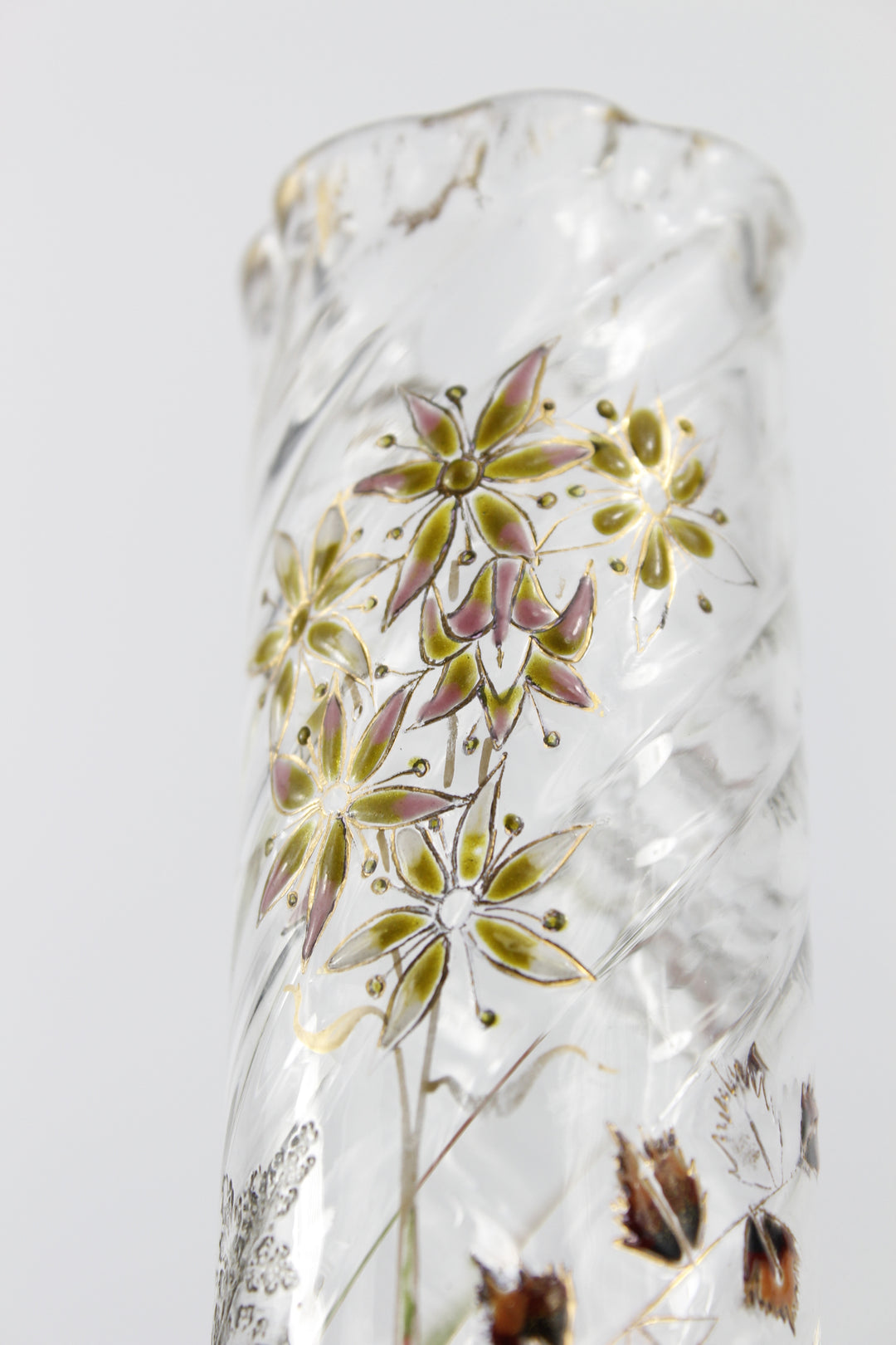 エミールガレ　エナメルガラスの初期作品　自然の草花の花瓶（ジャポニズム）