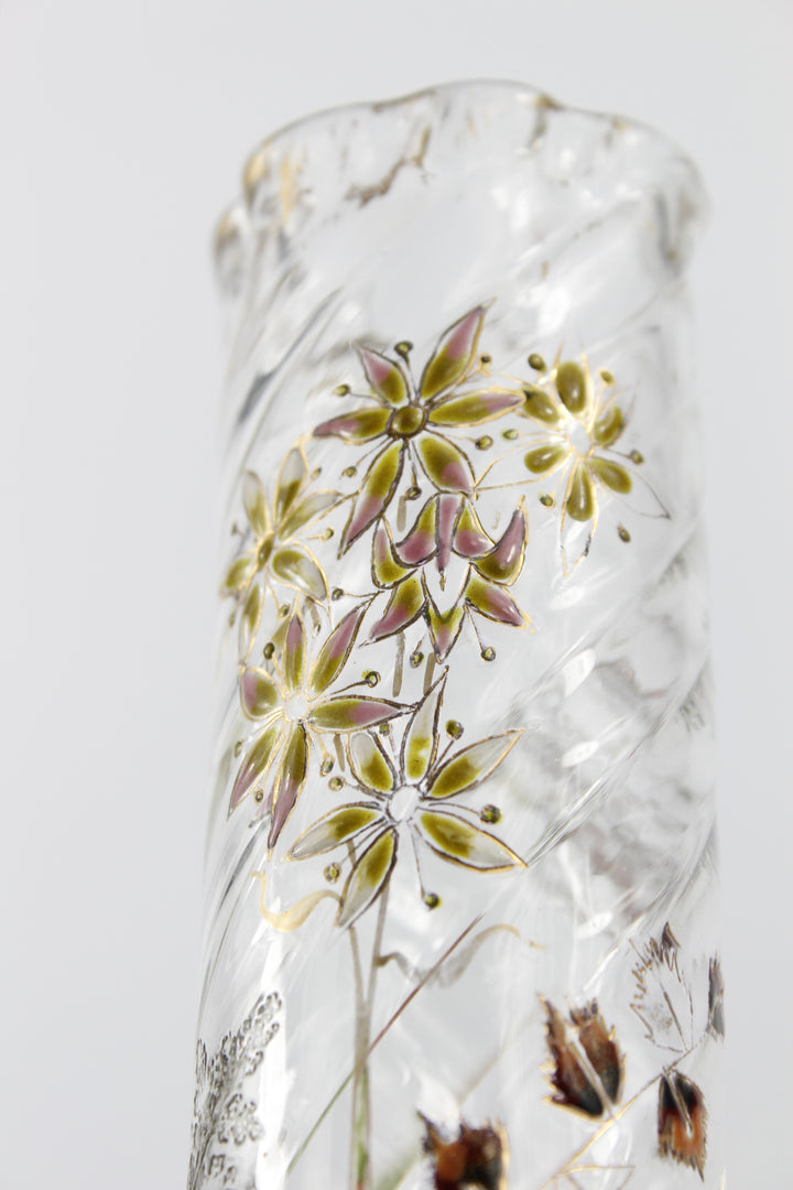 エミールガレ　エナメルガラスの初期作品　自然の草花の花瓶（ジャポニズム）