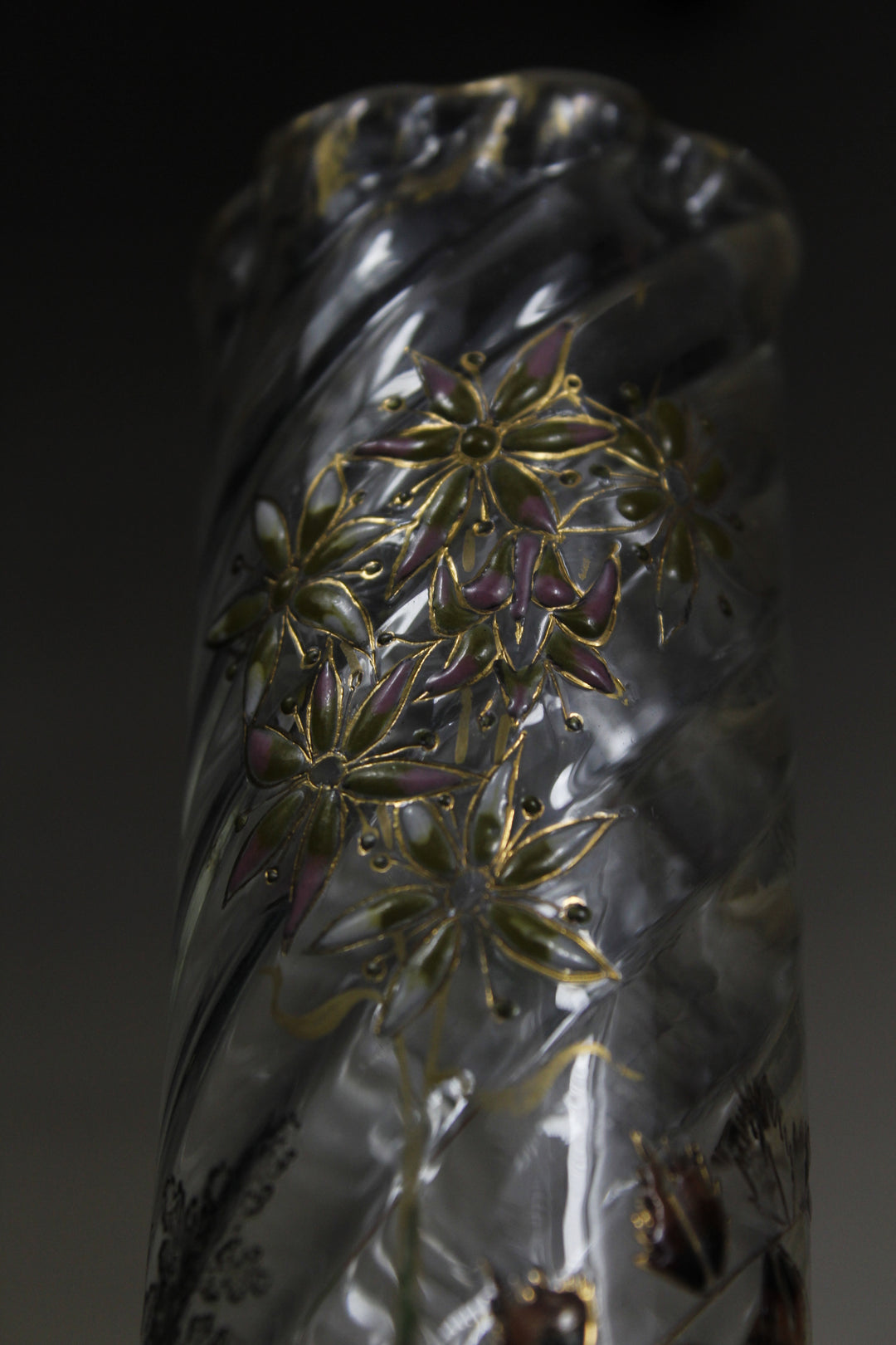 エミールガレ　エナメルガラスの初期作品　自然の草花の花瓶（ジャポニズム）