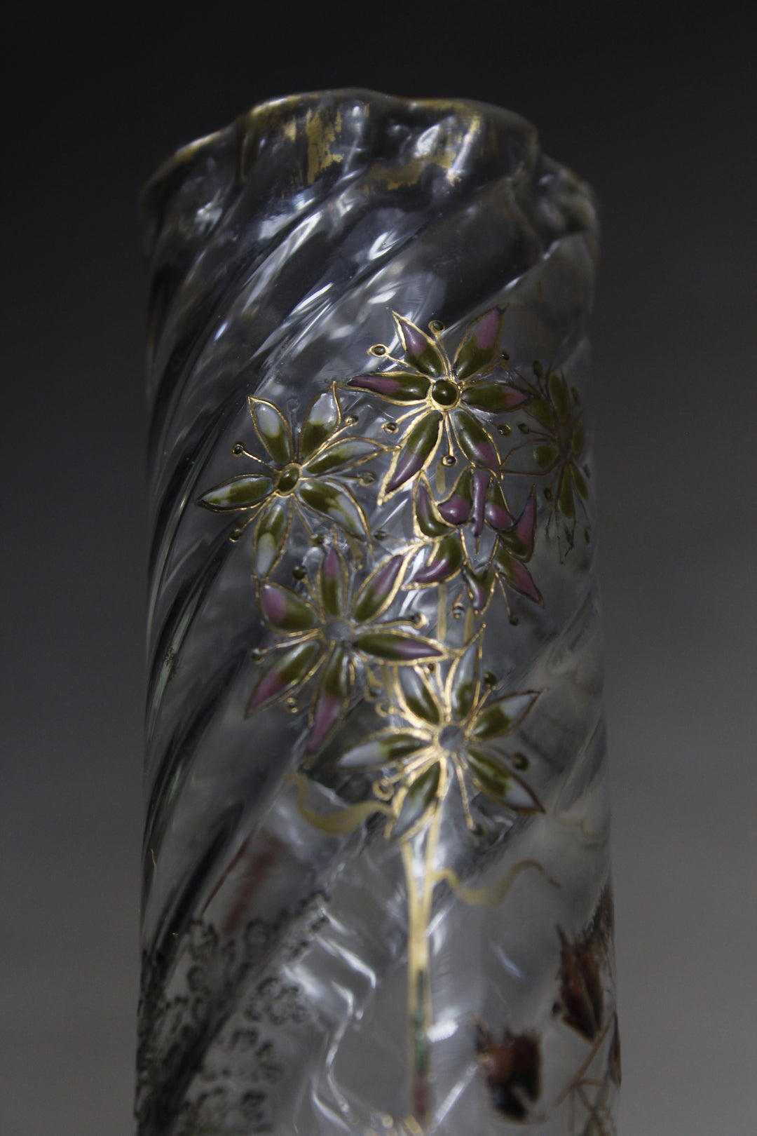 エミールガレ　エナメルガラスの初期作品　自然の草花の花瓶（ジャポニズム）