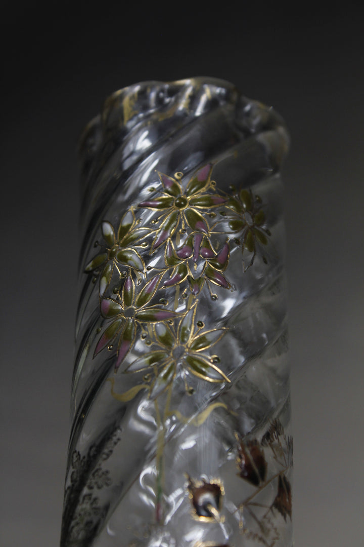 エミールガレ　エナメルガラスの初期作品　自然の草花の花瓶（ジャポニズム）