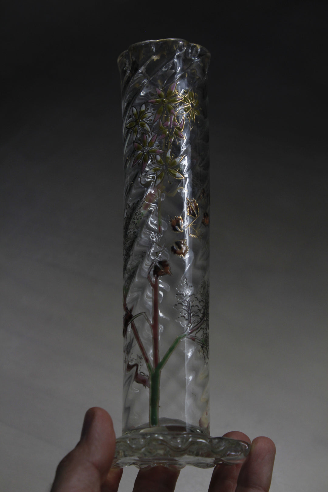 エミールガレ　エナメルガラスの初期作品　自然の草花の花瓶（ジャポニズム）