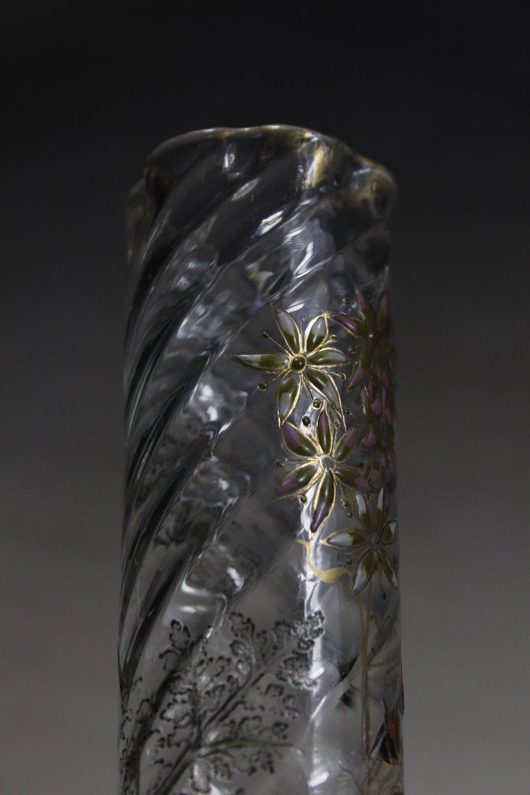 エミールガレ　エナメルガラスの初期作品　自然の草花の花瓶（ジャポニズム）