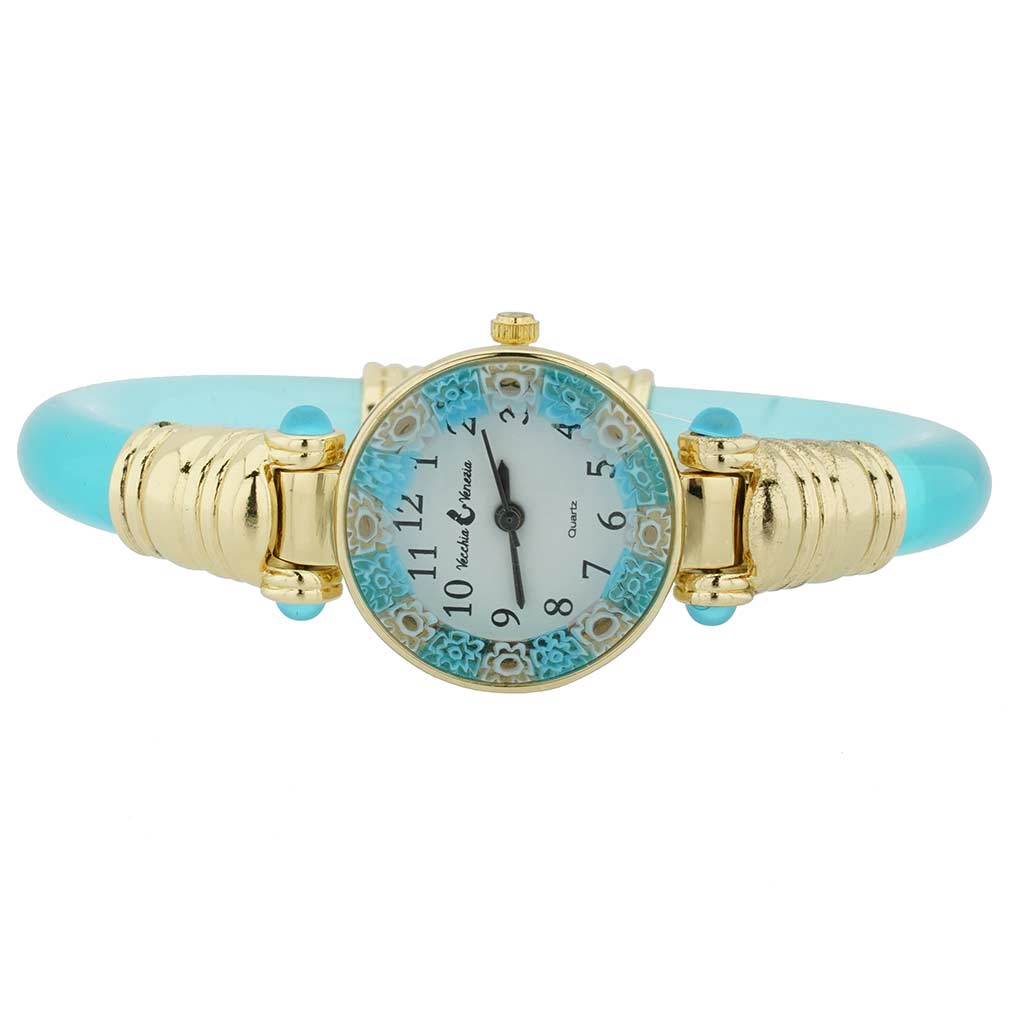 イタリア製 ベネチアングラス（ヴェネチア、ムラノガラス）腕時計 ミレフィオーリ　バングルウォッチ