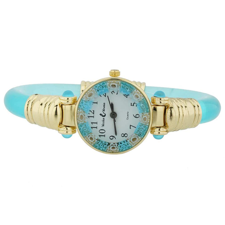 イタリア製 ベネチアングラス（ヴェネチア、ムラノガラス）腕時計 ミレフィオーリ　バングルウォッチ