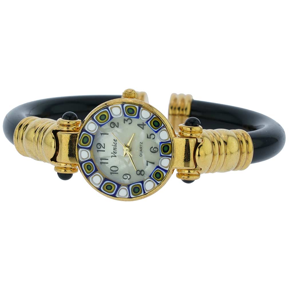 イタリア製 ベネチアングラス（ヴェネチア、ムラノガラス）腕時計 ミレフィオーリ　バングルウォッチ