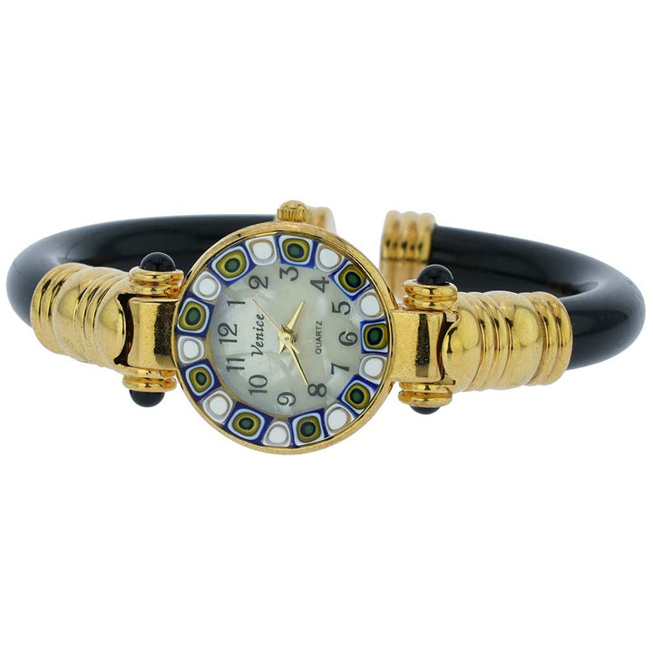 イタリア製 ベネチアングラス（ヴェネチア、ムラノガラス）腕時計 ミレフィオーリ　バングルウォッチ