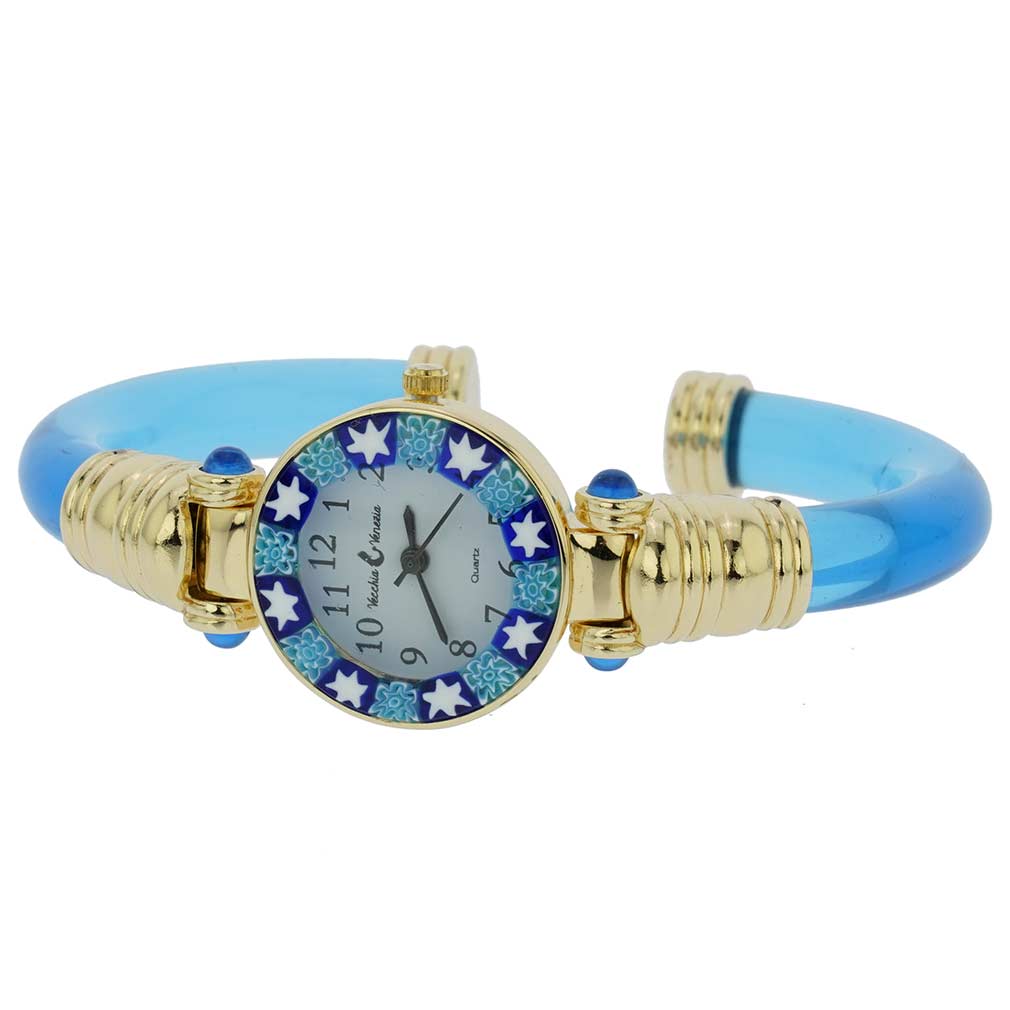 イタリア製 ベネチアングラス（ヴェネチア、ムラノガラス）腕時計 ミレフィオーリ　バングルウォッチ