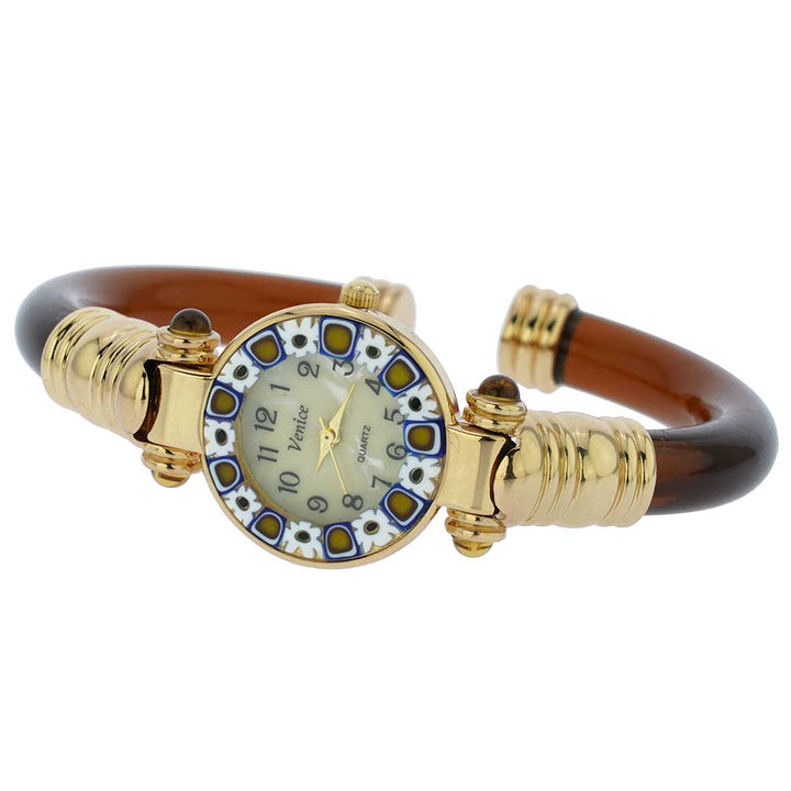 イタリア製 ベネチアングラス（ヴェネチア、ムラノガラス）腕時計 ミレフィオーリ　バングルウォッチ