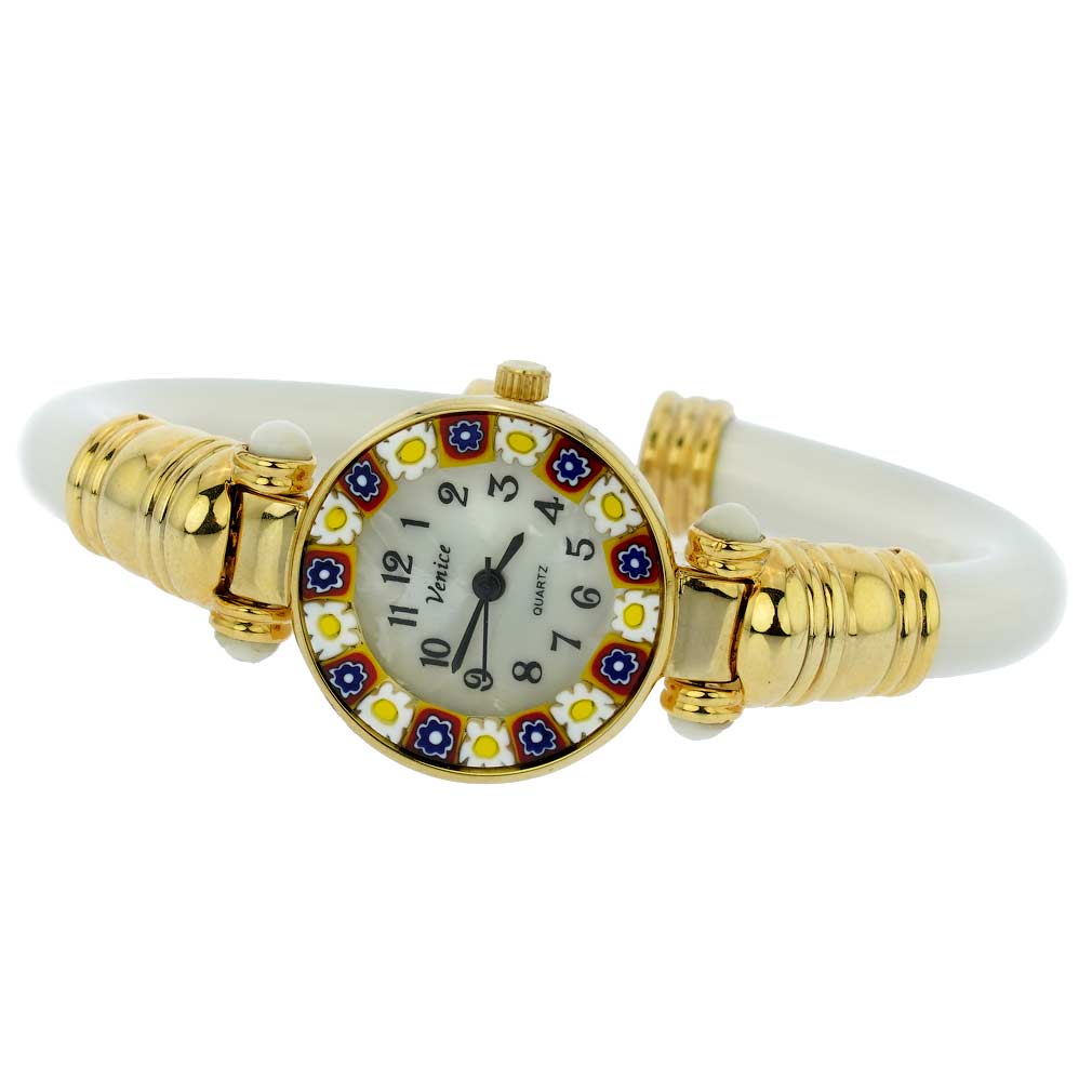 イタリア製 ベネチアングラス(ヴェネチア、ムラノガラス)腕時計 ミレフィオーリ バングルウォッチ