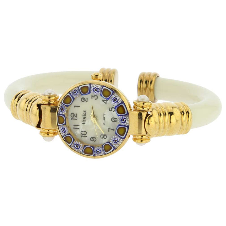 イタリア製 ベネチアングラス（ヴェネチア、ムラノガラス）腕時計 ミレフィオーリ　バングルウォッチ