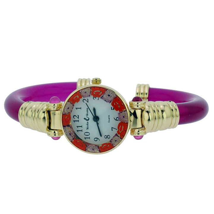 イタリア製 ベネチアングラス（ヴェネチア、ムラノガラス）腕時計 ミレフィオーリ　バングルウォッチ