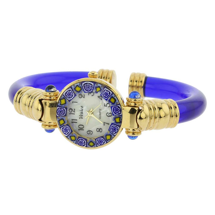 イタリア製 ベネチアングラス（ヴェネチア、ムラノガラス）腕時計 ミレフィオーリ　バングルウォッチ