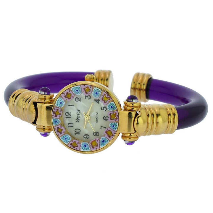 イタリア製 ベネチアングラス（ヴェネチア、ムラノガラス）腕時計 ミレフィオーリ　バングルウォッチ