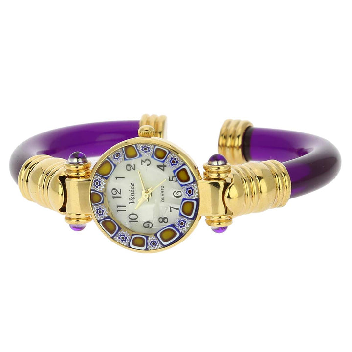 イタリア製 ベネチアングラス（ヴェネチア、ムラノガラス）腕時計 ミレフィオーリ　バングルウォッチ