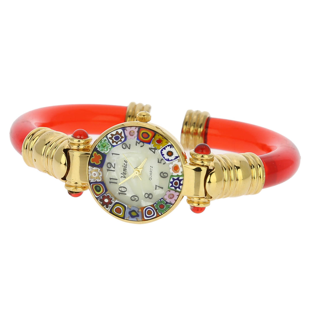 イタリア製 ベネチアングラス（ヴェネチア、ムラノガラス）腕時計 ミレフィオーリ　バングルウォッチ