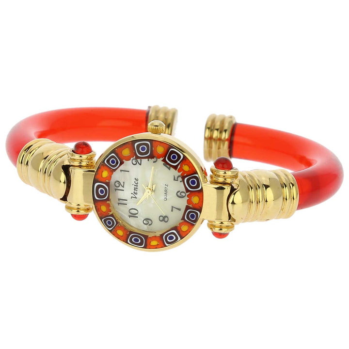 イタリア製 ベネチアングラス（ヴェネチア、ムラノガラス）腕時計 ミレフィオーリ　バングルウォッチ