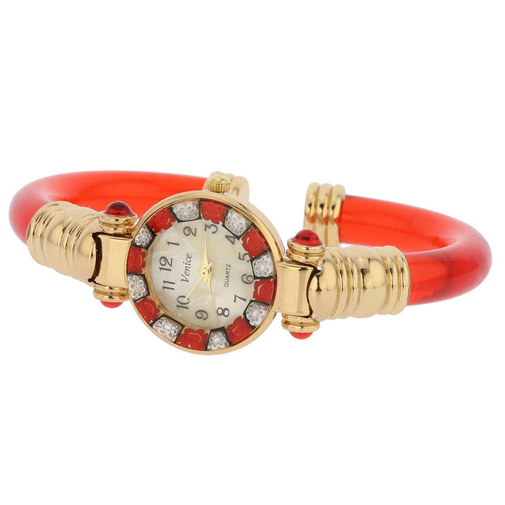 イタリア製 ベネチアングラス（ヴェネチア、ムラノガラス）腕時計 ミレフィオーリ　バングルウォッチ