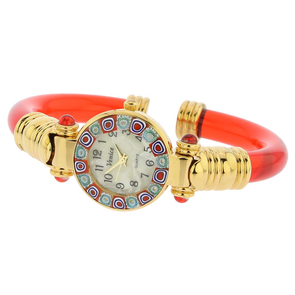 イタリア製 ベネチアングラス（ヴェネチア、ムラノガラス）腕時計 ミレフィオーリ　バングルウォッチ