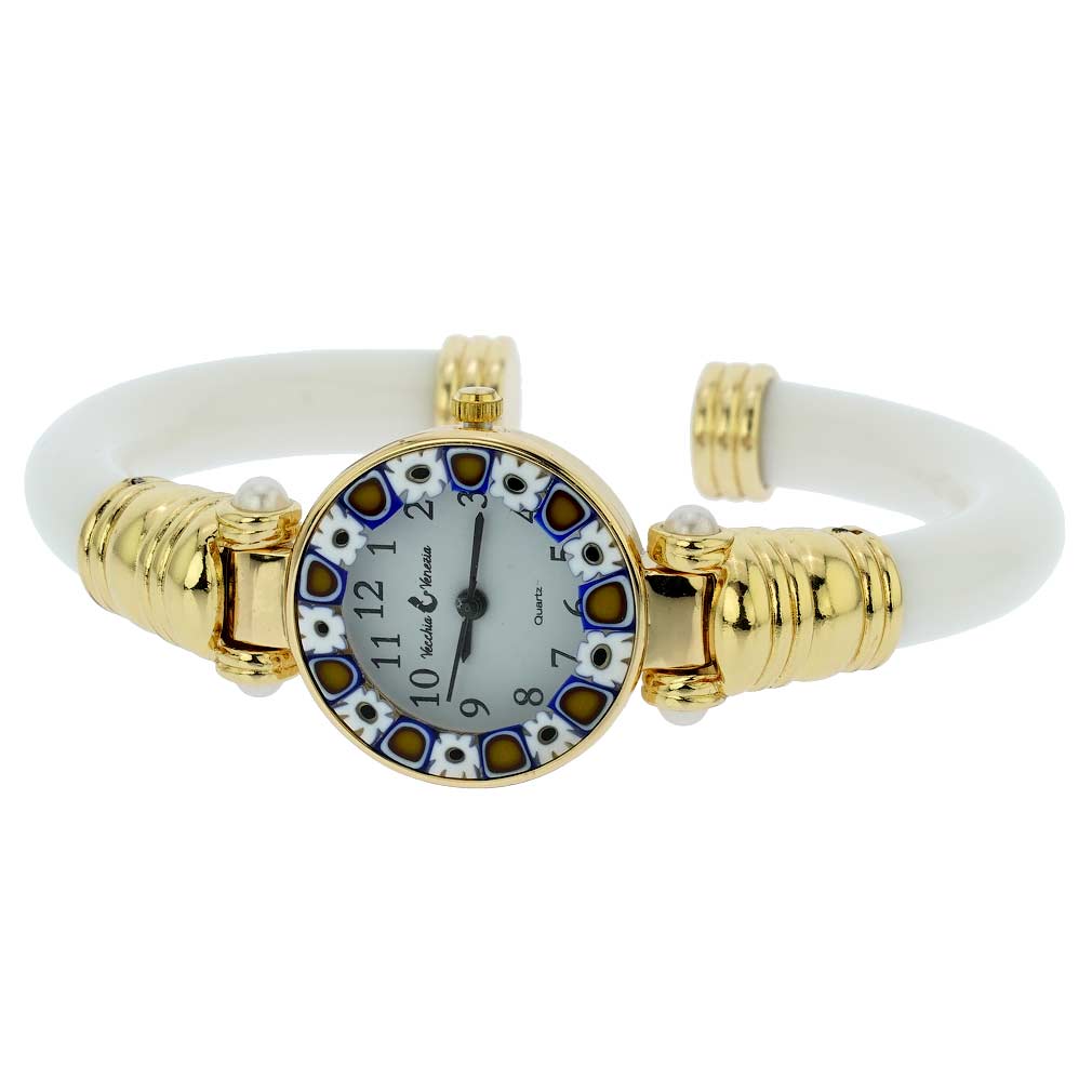 イタリア製 ベネチアングラス（ヴェネチア、ムラノガラス）腕時計 ミレフィオーリ　バングルウォッチ