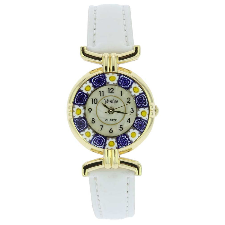 イタリア製 ベネチアングラス（ヴェネチア、ムラノガラス）　ミルフィオリ時計　レザーバンド　ゴールドメッキメッキ