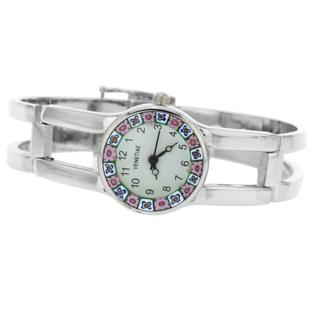 イタリア製 ベネチアングラス（ヴェネチア、ムラノガラス）　ミルフィオリ時計（メタル・ブレスレット）