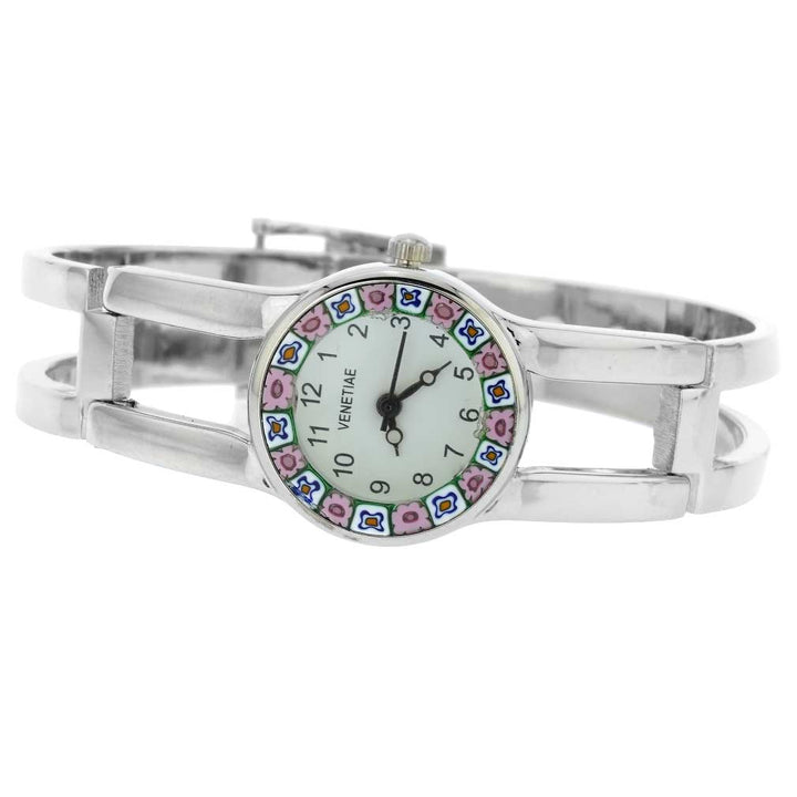 イタリア製 ベネチアングラス（ヴェネチア、ムラノガラス）　ミルフィオリ時計（メタル・ブレスレット）