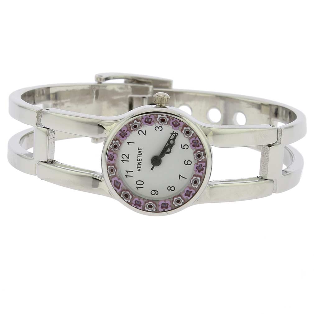 イタリア製 ベネチアングラス（ヴェネチア、ムラノガラス）　ミルフィオリ時計（メタル・ブレスレット）