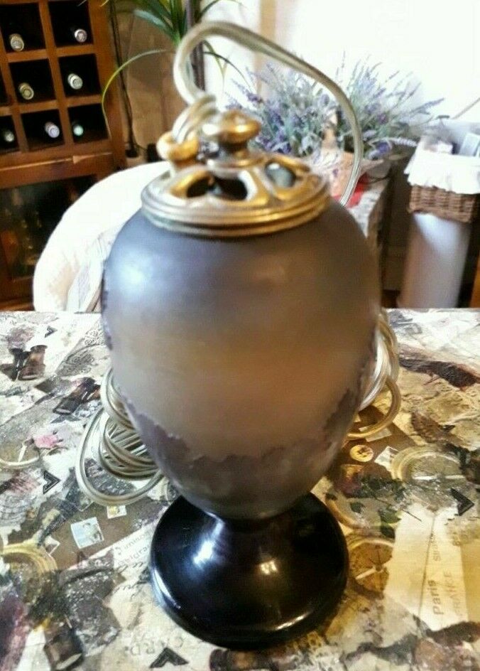 エミールガレ　風景が描かれたアンティークテーブルランプ（ベッドサイドランプ）