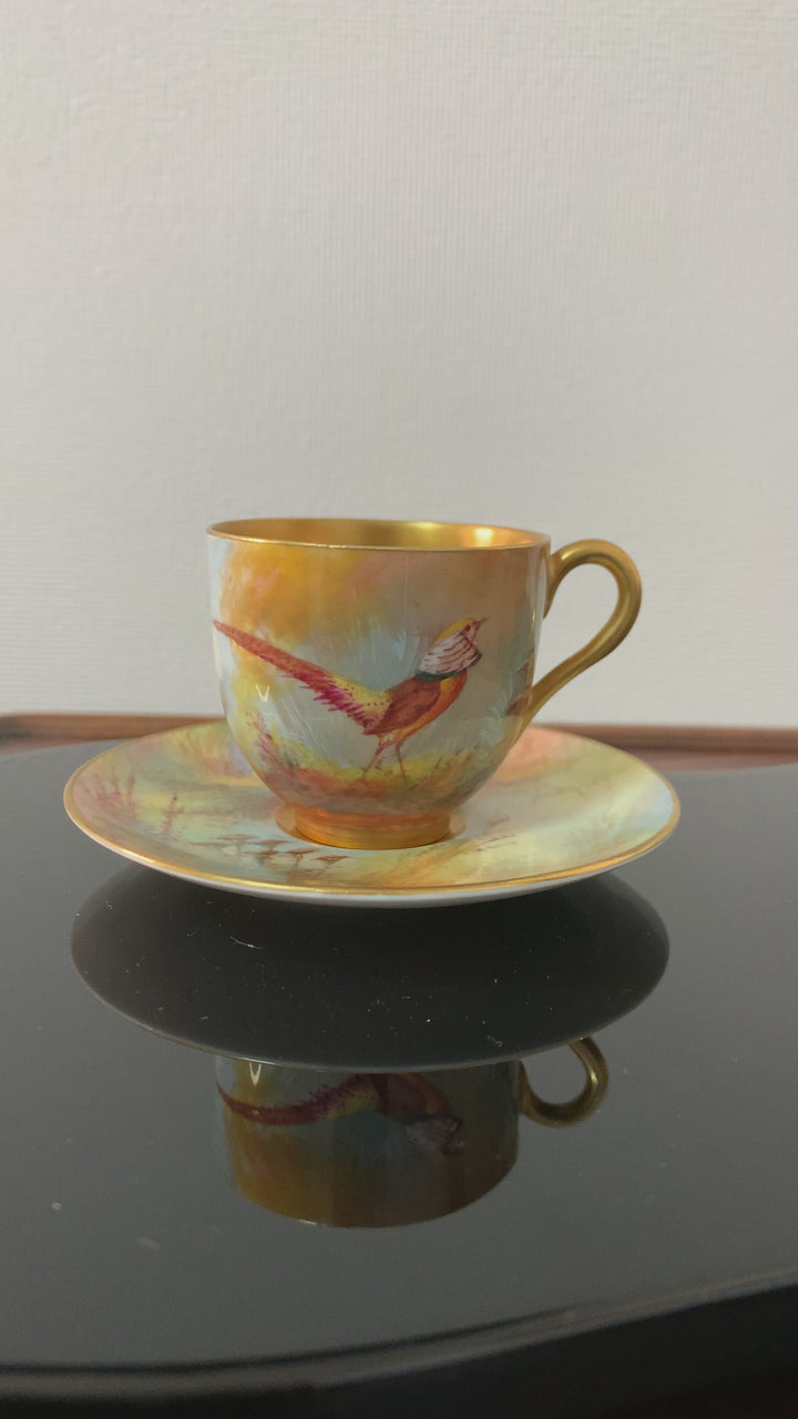 ロイヤルウースター　雉（キンケイチョウ）のカップ＆ソーサー　セドリー作