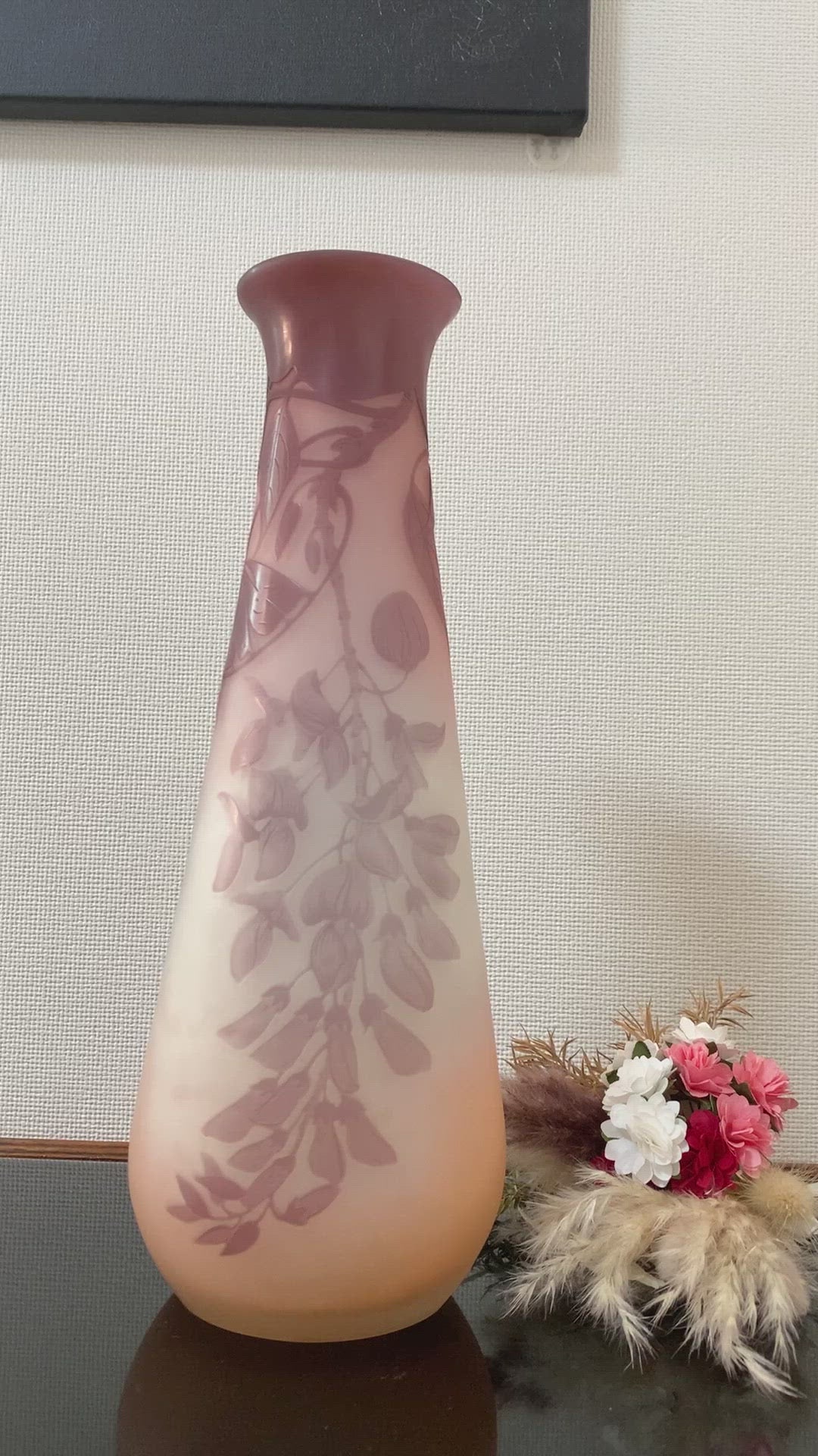 エミールガレ　藤の花のピンクの花瓶（スターガレ時代）