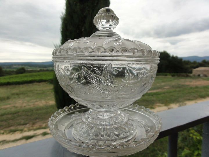 オールドバカラの大作！白鳥が描かれたコンポート(小物入れ)　19世紀名作ルネッサンス時代の作品