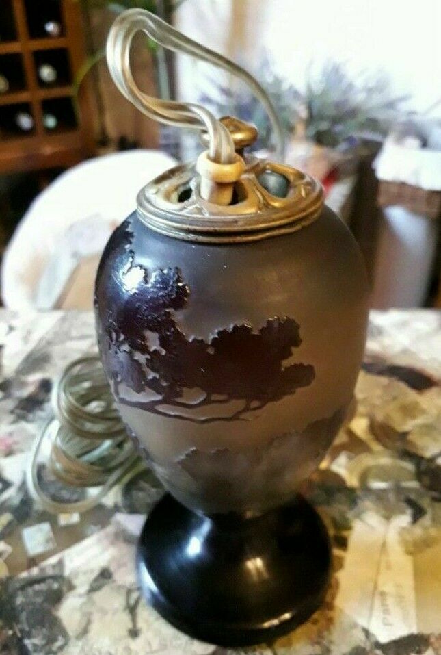 エミールガレ　風景が描かれたアンティークテーブルランプ（ベッドサイドランプ）