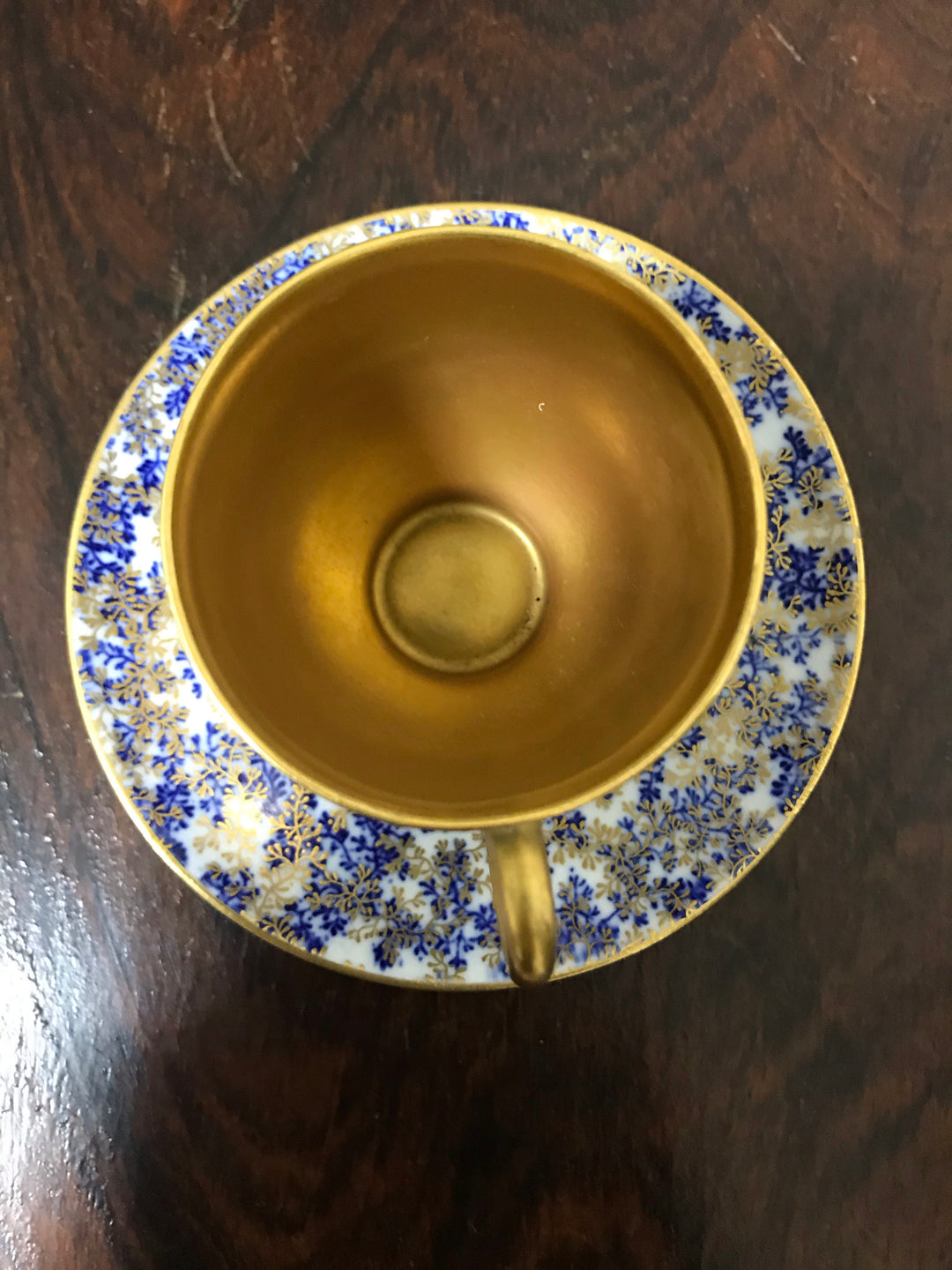 ロイヤルウースター　1916年　青と白の上に箔押し　デミタスカップ＆ソーサー　