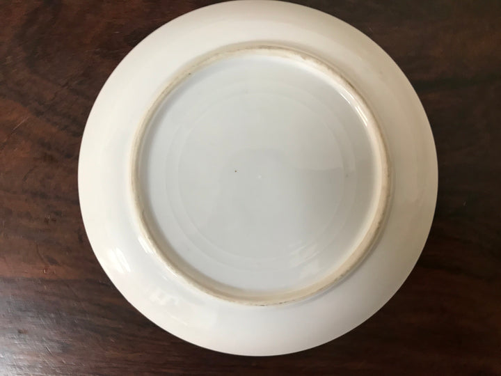 オールドノリタケ　茜色と風景が描かれたアールヌーボー紋様カップ＆ソーサーとプレートセット