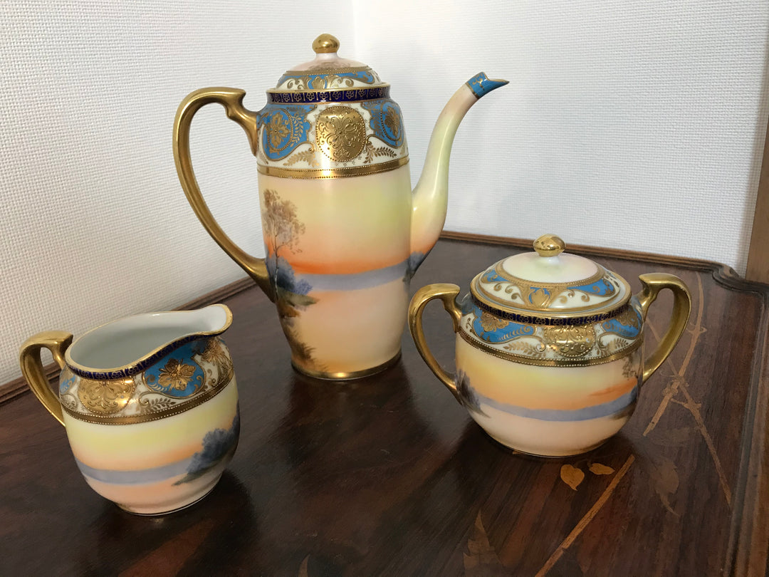 オールドノリタケ　湖水風景文様のティーセット