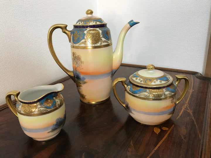 オールドノリタケ　湖水風景文様のティーセット