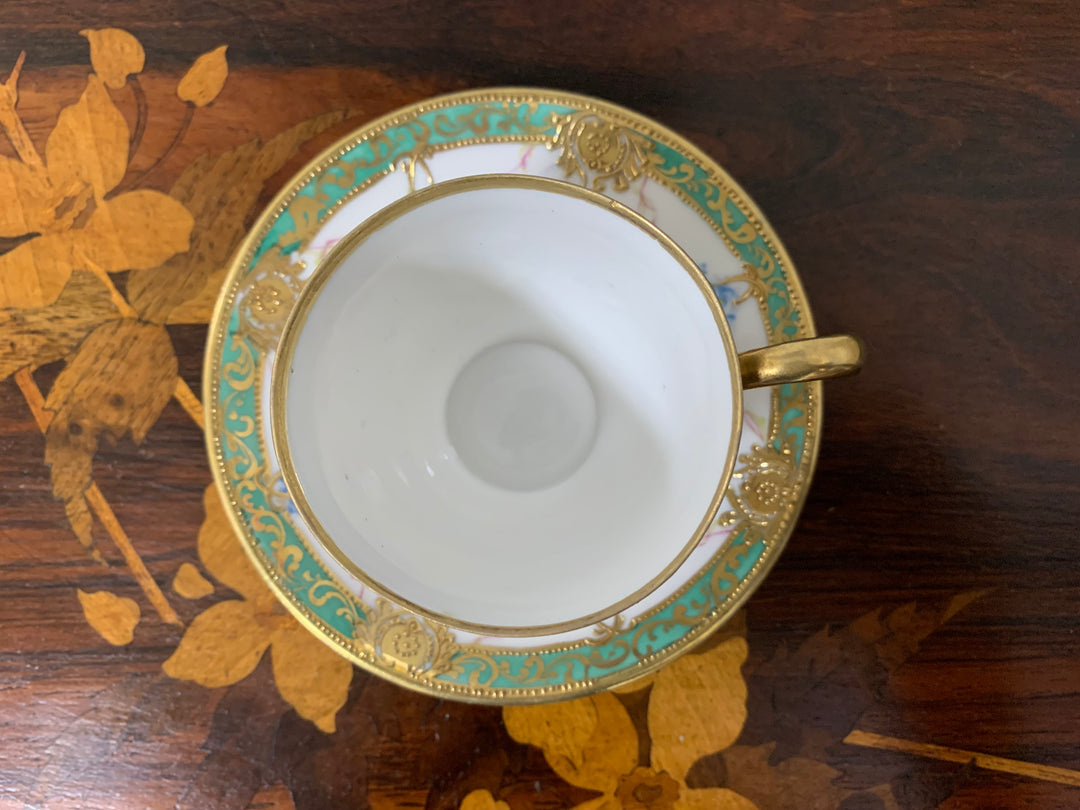 オールドノリタケ初期のマルキ印作品　ピンクローズのブルームのカップ＆ソーサー