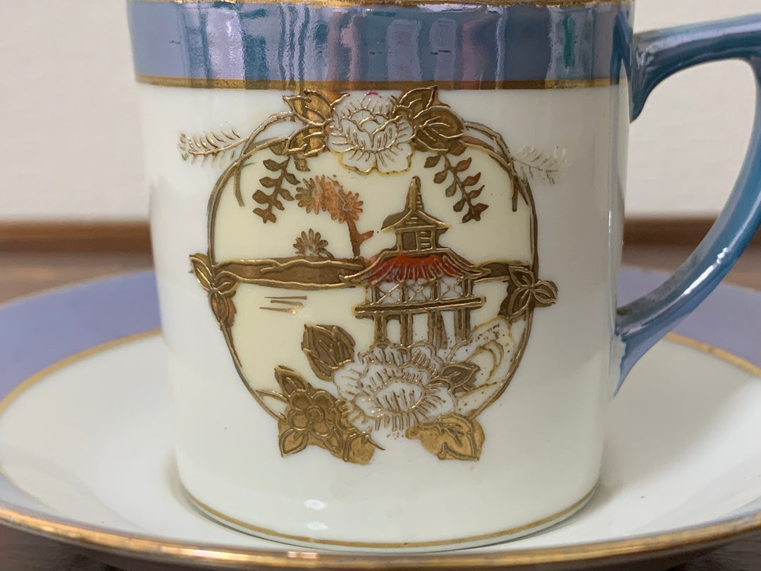 オールドノリタケ　水色ラスターのシノワズリ様式　デミタスカップ